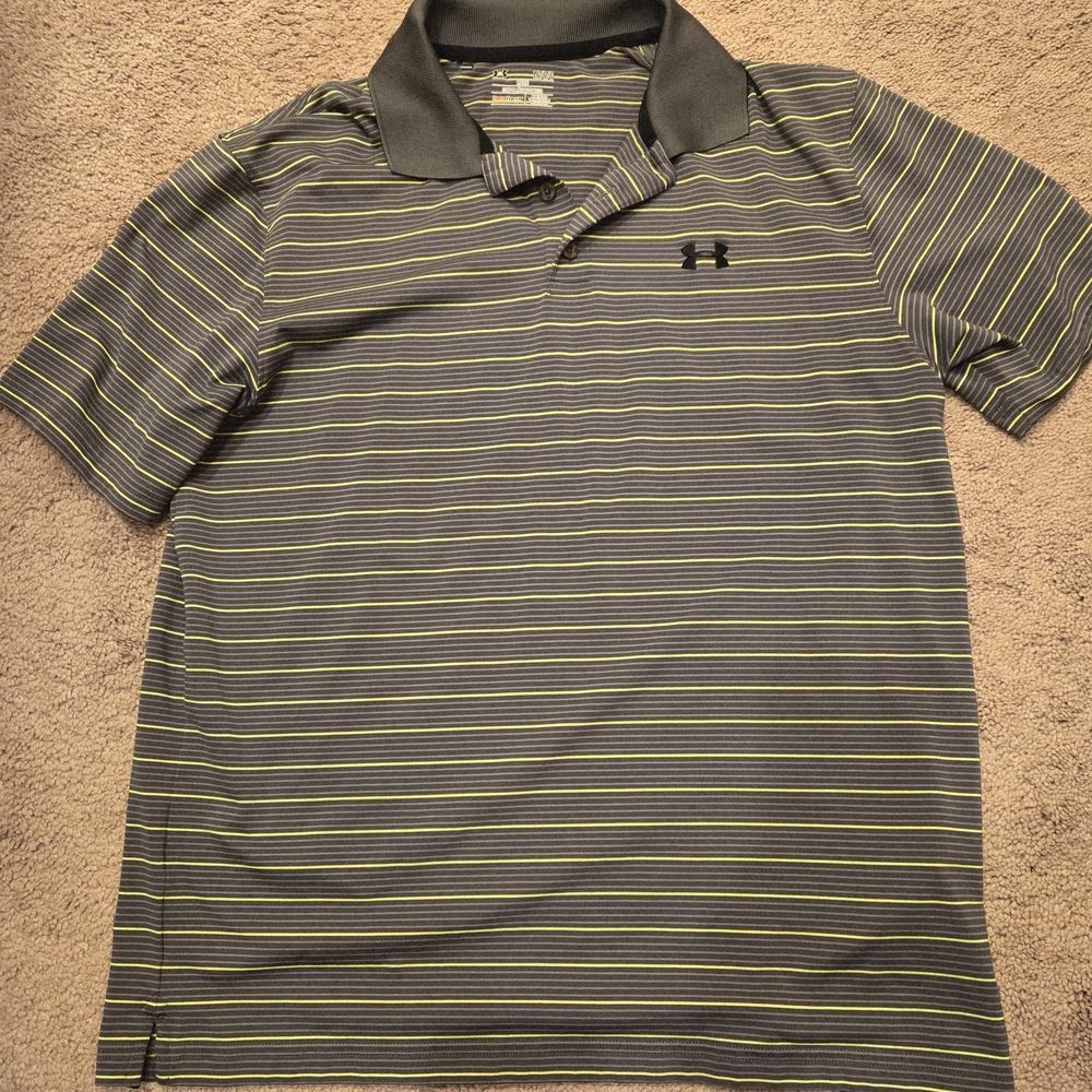 Under Armour Men's Polo Shirt - Gray and Yellow Stripes